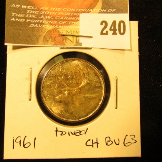 Canada 1961 25 Cents. Toned Choice BU-63.