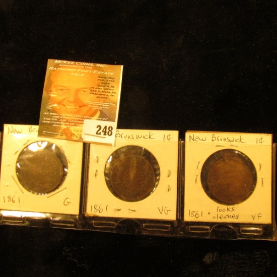 New Brunswick (3) 1864 1 Cent Pieces. G, VG & F Cleaned.