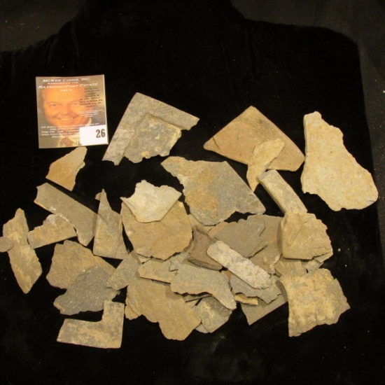 Group of field pick up or sieved slate artifacts and fragments from the Pre-Columbian era. Several e