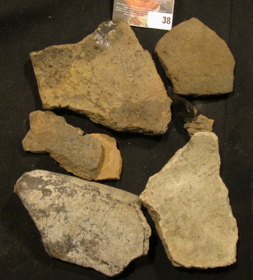 (8) Pre-Columbian Pottery Shards and a flaked piece of black Obsidian, various types and ages.