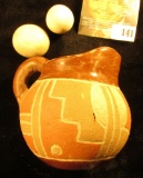 Native American Style Miniature Clay Pitcher; & a pair of Pioneer fired Clay marbles.