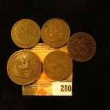 (5) Old Canada Bank Tokens dating from 1844-1854. One is holed.