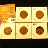 1910, 11, 12, 13, & 14 Lincoln Cents. Good-VG.