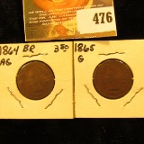 1864 BR. & 1865 Indian Head Cents. AG-G.