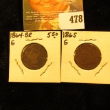 1864 BR. & 1865 Indian Head Cents. G.