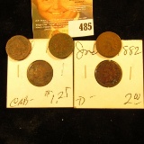 1880, 1882, 1883, 1884 & 1886 Indian Head Cents. AG-G.