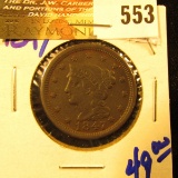 1847 Braided Hair Large Cent With Full Rims And Cartwheels Present.  The Coin Has Full Liberty And D