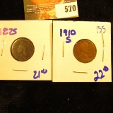 1875 Indian Head Penny Plus 1910-S Wheat Penny