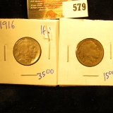 1916 Buffalo Nickel With Full Horn And 1917 Buffalo Nickel