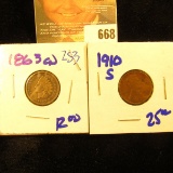 1910-S Wheat Penny Plus 1863 Cn Indian Head Penny