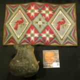 Old tobacco Flannel with Indian Motif and an excavated partially restored Indian Pitcher.