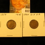 1859 & 1860 U.S. Indian Head Cents.