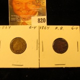 1864 Copper-nickel & Bronze U.S. Indian Head Cents.