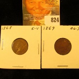 1868 & 1869 U.S. Indian Head Cents.