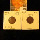 1873 Open & Closed 3 U.S. Indian Head Cents.