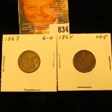 1863 & 1864 Copper-nickel U.S. Indian Head Cents.