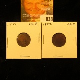 1871 & 1872 U.S. Indian Head Cents.