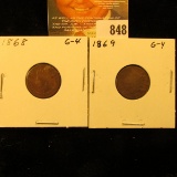 1868 & 1869 U.S. Indian Head Cents.