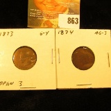 1873 Open 3 & 1874 U.S. Indian Head Cents.