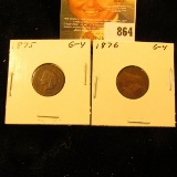 1875 & 1876 U.S. Indian Head Cents.