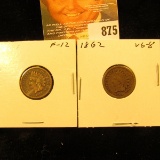 1861 & 1862 U.S. Indian Head Cents.