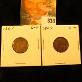 1867 & 1869 U.S. Indian Head Cent. Good.