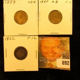 1859, 1860, & 1862 Copper-nickel U.S. Indian Head Cents.