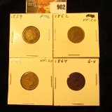 1859 VG-F, 1862 VF, 1863 VF, & 1864 Bronze Good U.S. Indian Head Cents.