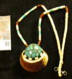 Beaded Necklace with inlaid Clam Shell. Autographed on back by artist 