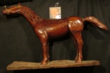 Wooden Horse with copper wire bridle and a few nicks and chips, carved in base 