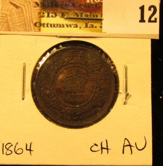 1864 New Brunswick Large Cent, Choice AU.