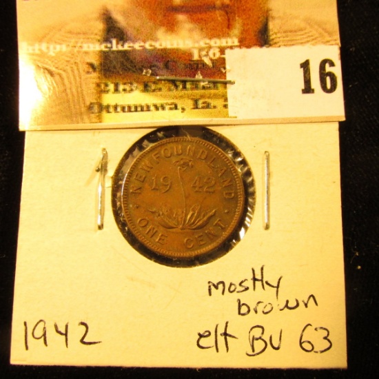 1942 Newfoundland Cent, Mostly Brown, Choice BU 63.