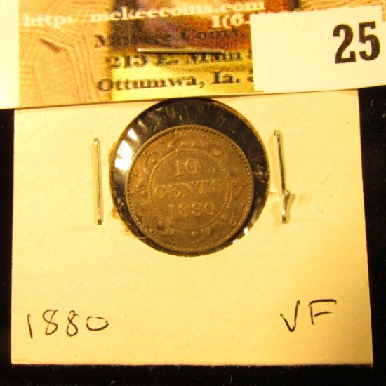 1880 Newfoundland Silver Dime, VF.
