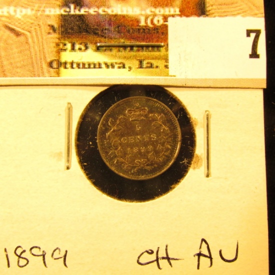 1899 Canada Five Cent Silver, Choice AU with attractive toning.