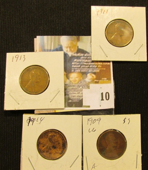 1909 P, 11 P, 13 P, & 14 P Lincoln Cents.