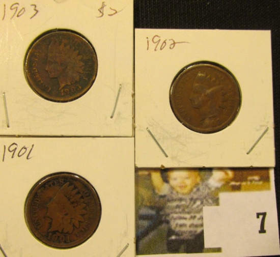 1901, 02, & 03  U.S. Indian Head Cents. Good.