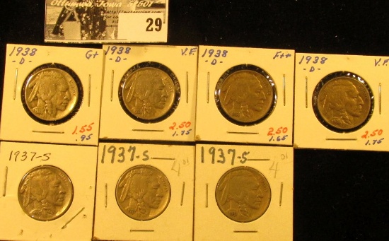 (3) 1937 S & (4) 14 D Buffalo Nickels all carded in 1 1/2" holders. Some slightly better grades.