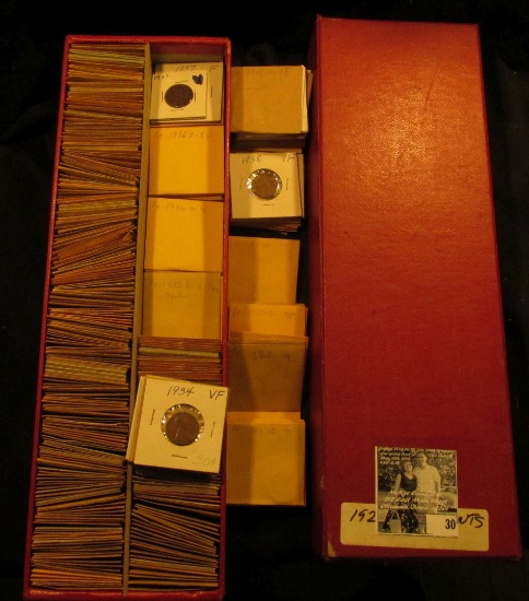 14" Red Double Row Stock Box full of Lincoln Cents dating 1927-39. All stored in white or manilla en