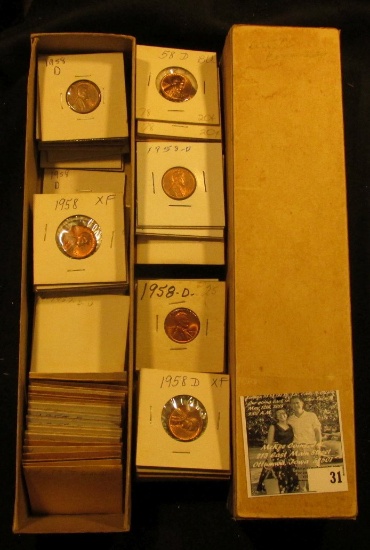 10 1/4" x  2" x 2" Stock Box full of Lincoln Cents dating 1957-58. All stored in white or manilla en