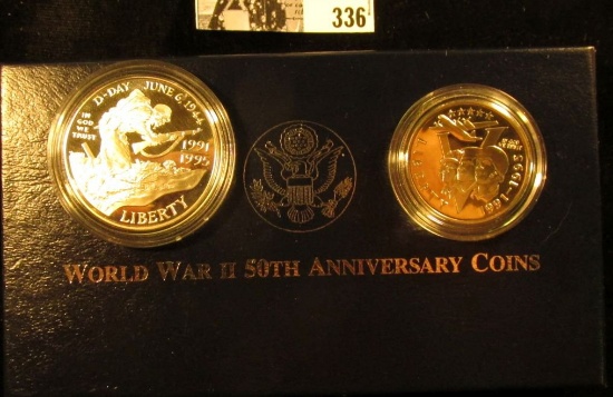 1991-1995 World War II 50th Anniversary Commemorative Two-Coin Proof Set. In original box as issued.