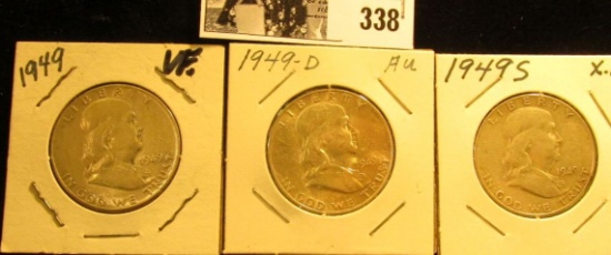 1949 P, D, & S Franklin Silver Half Dollars, VF-AU.