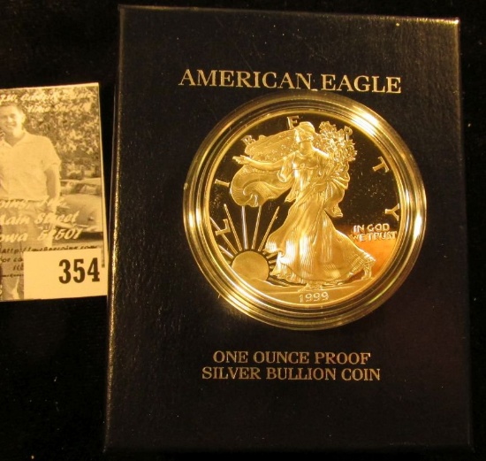 1999 P Proof Silver American Eagle One Ounce .999 Fine Silver Dollar in original box with literature