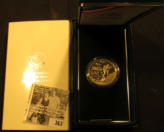 1953-1991 U.S. Korea War Commemorative Proof Silver Dollar in original box of issue with COA.