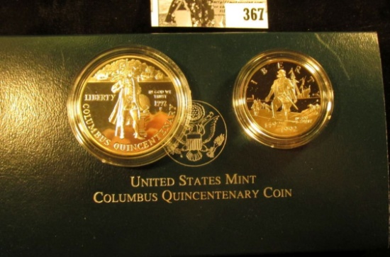 1992 Two-Coin Proof Set "The Columbus Quincentenary Coins" in orginal box with COA.