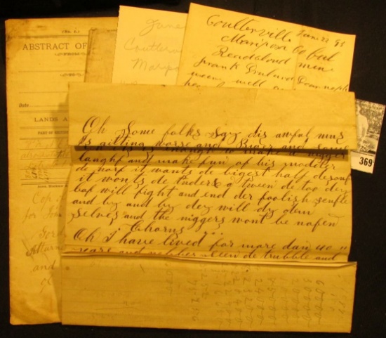 Mid to late 1800 era Abstracts, legal papers, letters, & etc. including an 1866 letter to "Dear Frie