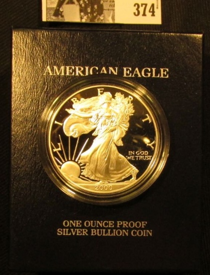 2000 P U.S. Proof Silver American Eagle One Ounce .999 fine Silver Dollar in original box of issue w