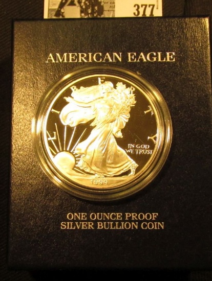 1999 P U.S. Proof Silver American Eagle One Ounce .999 fine Silver Dollar in original box of issue w