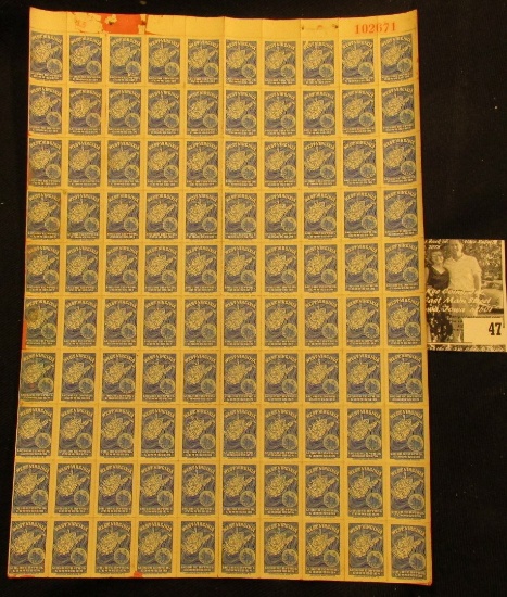Complete Sheet of Unused West Virginia Liquor Control Commission Stamps. Pre Prohibition, I believe!
