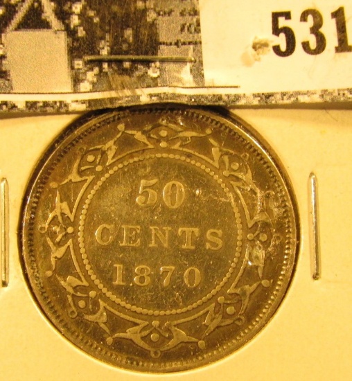1870 Newfoundland Silver Half Dollar, Fine.