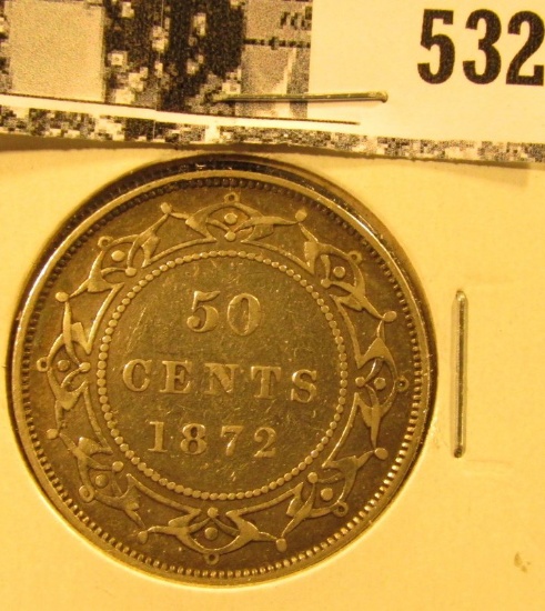 1872H Newfoundland Silver Half Dollar, Very Fine.